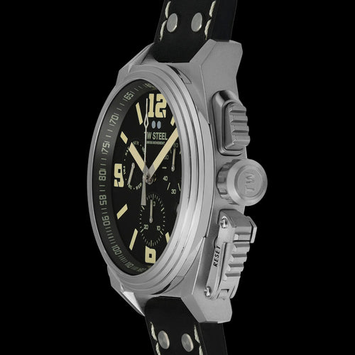 TW STEEL CANTEEN BLACK & SILVER CHRONO LEATHER WATCH TW1111 - SIDE VIEW