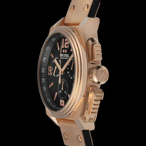 TW STEEL CANTEEN ROSE GOLD & BLACK CHRONO LEATHER WATCH TW1115 - SIDE VIEW