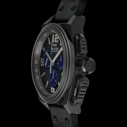 TW STEEL CANTEEN BLUE & BLACK CHRONO LEATHER WATCH TW1117 - SIDE VIEW