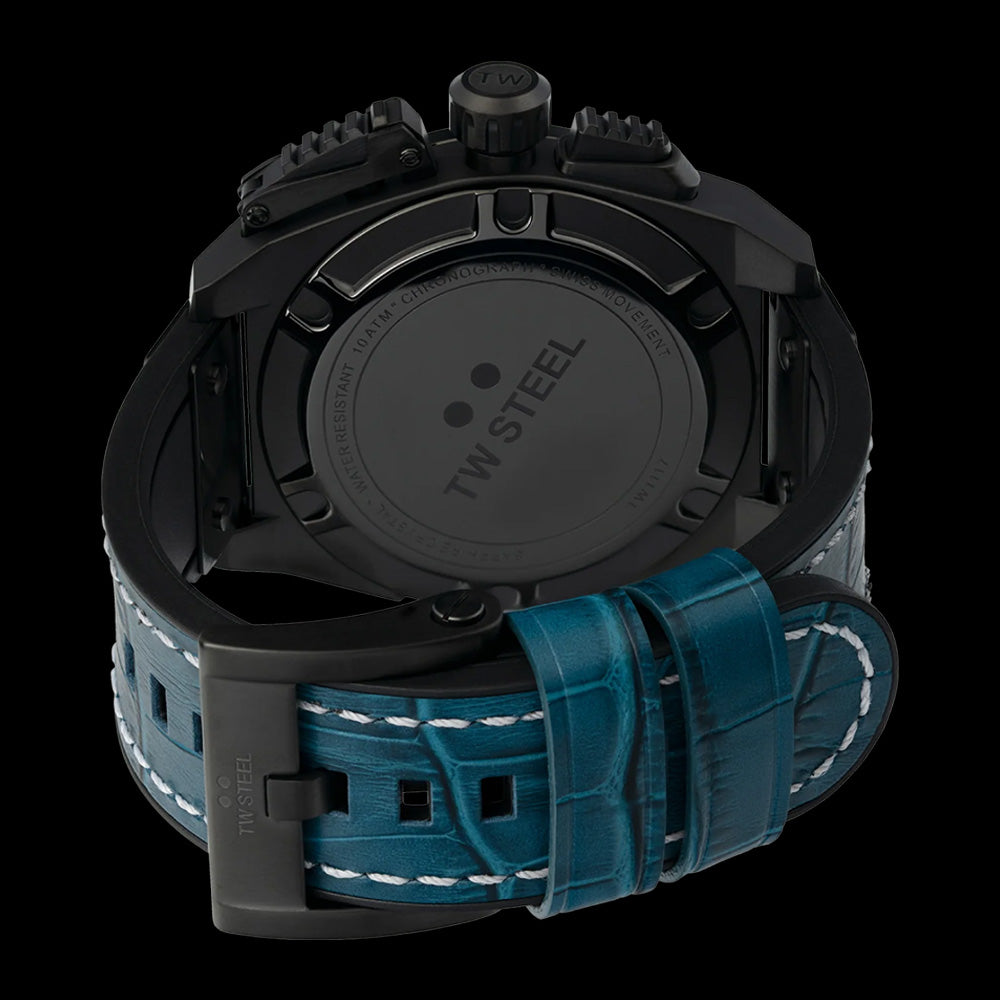 TW STEEL CANTEEN BLUE & BLACK CHRONO LEATHER WATCH TW1117 - BACK VIEW