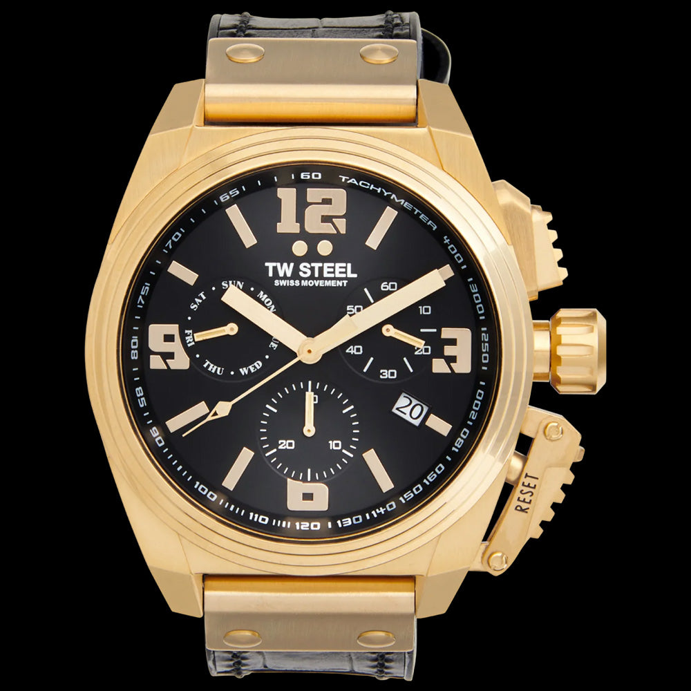 TW STEEL CANTEEN GOLD & BLACK CHRONO LEATHER WATCH TW1118
