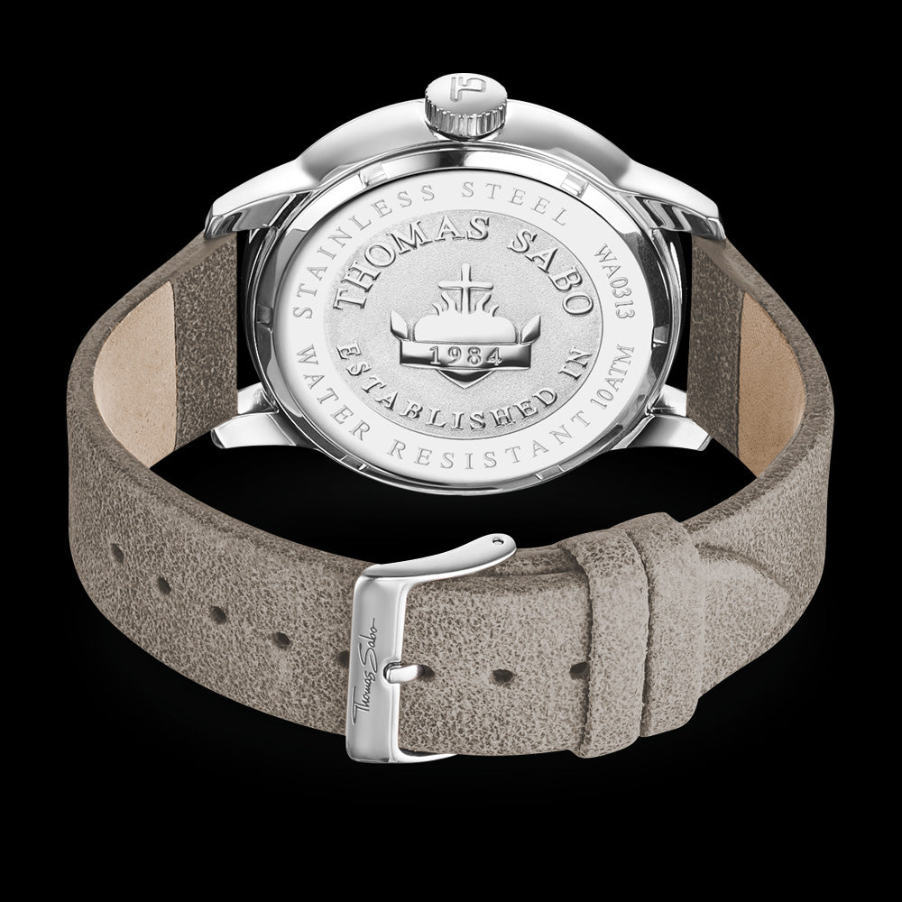 THOMAS SABO MEN'S TAUPE DIAL LEATHER REBEL AT HEART WATCH - BACK VIEW