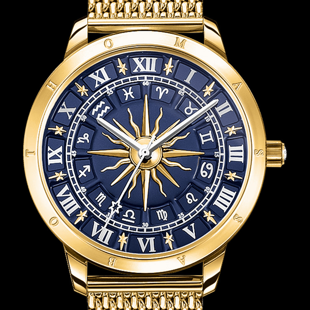 THOMAS SABO LADIES BLUE DIAL GOLD GLAM SPIRIT ASTRO WATCH - DIAL CLOSE-UP
