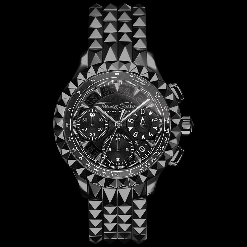 THOMAS SABO MEN'S PYRAMID BLACK REBEL AT HEART WATCH