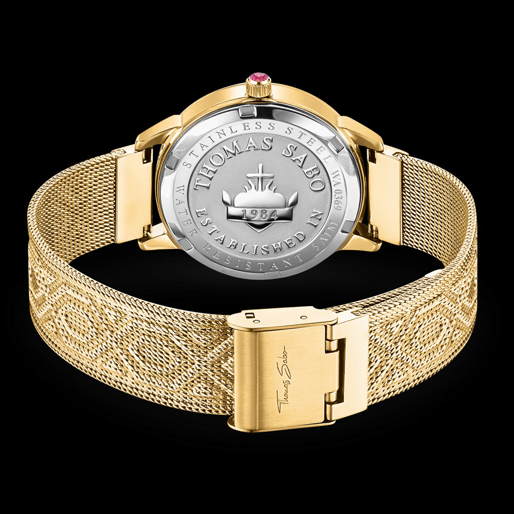 THOMAS SABO LADIES DRAGONFLY KALEIDOSCOPE GOLD WATCH - BACK VEW