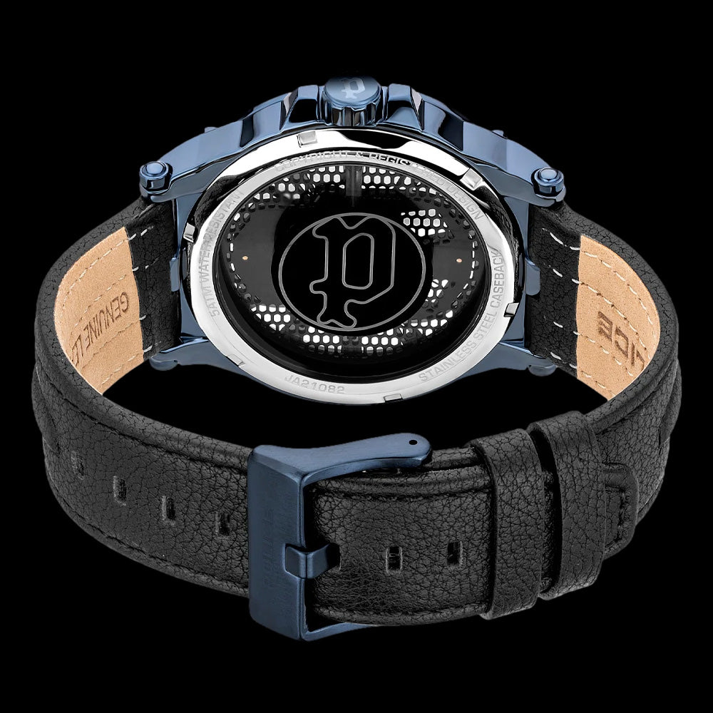 POLICE MEN'S VERTEX BLUE & BLACK SKULL WATCH - BACK VIEW