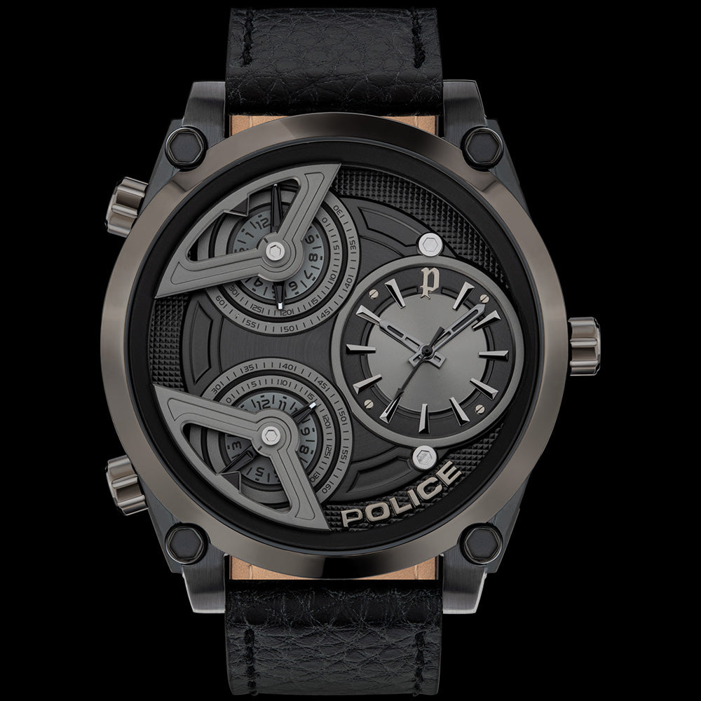 POLICE WING ALL BLACK LEATHER MEN'S WATCH | AUSTRALIA