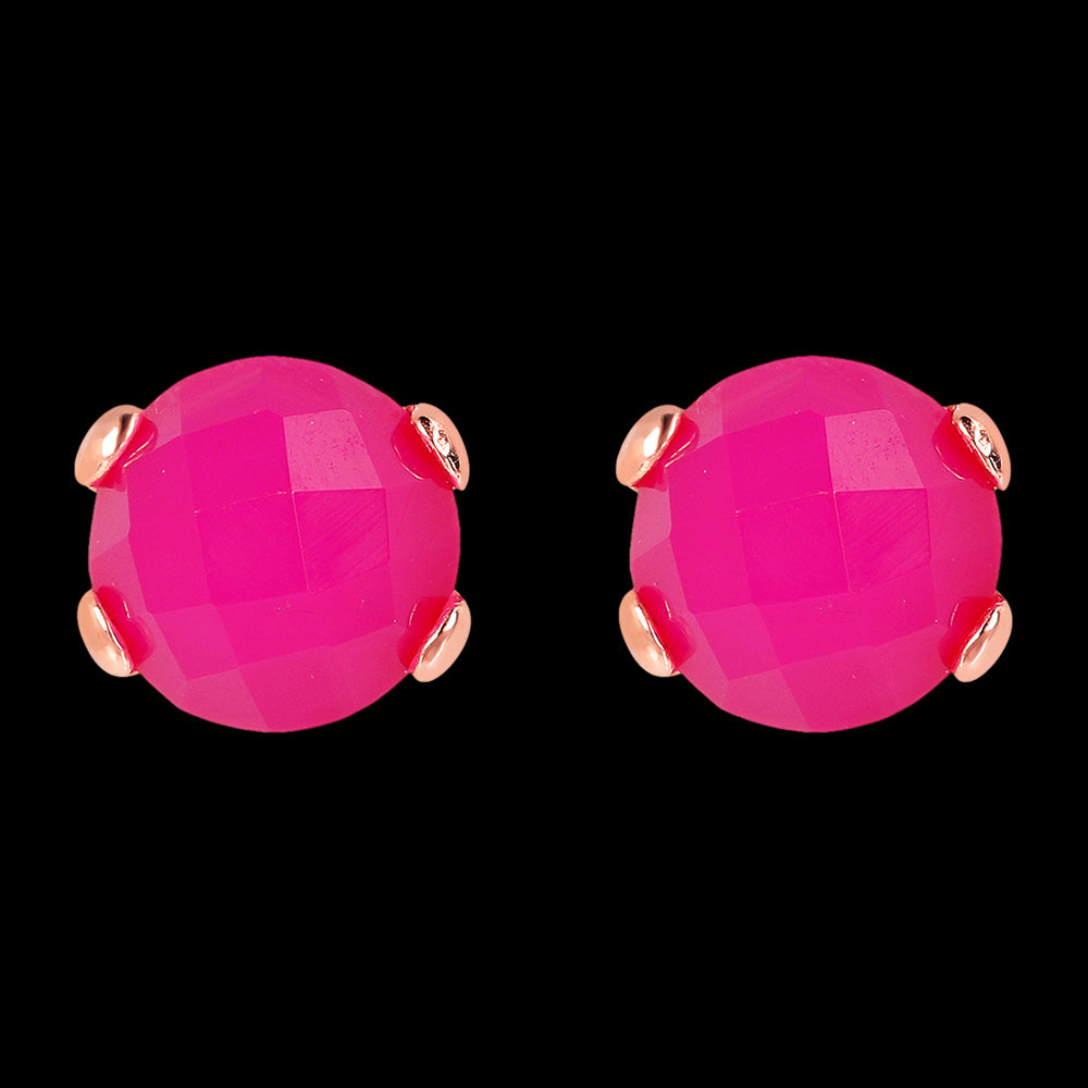 BRONZALLURE FUSCHIA CHARLCEDONY STUD EARRINGS