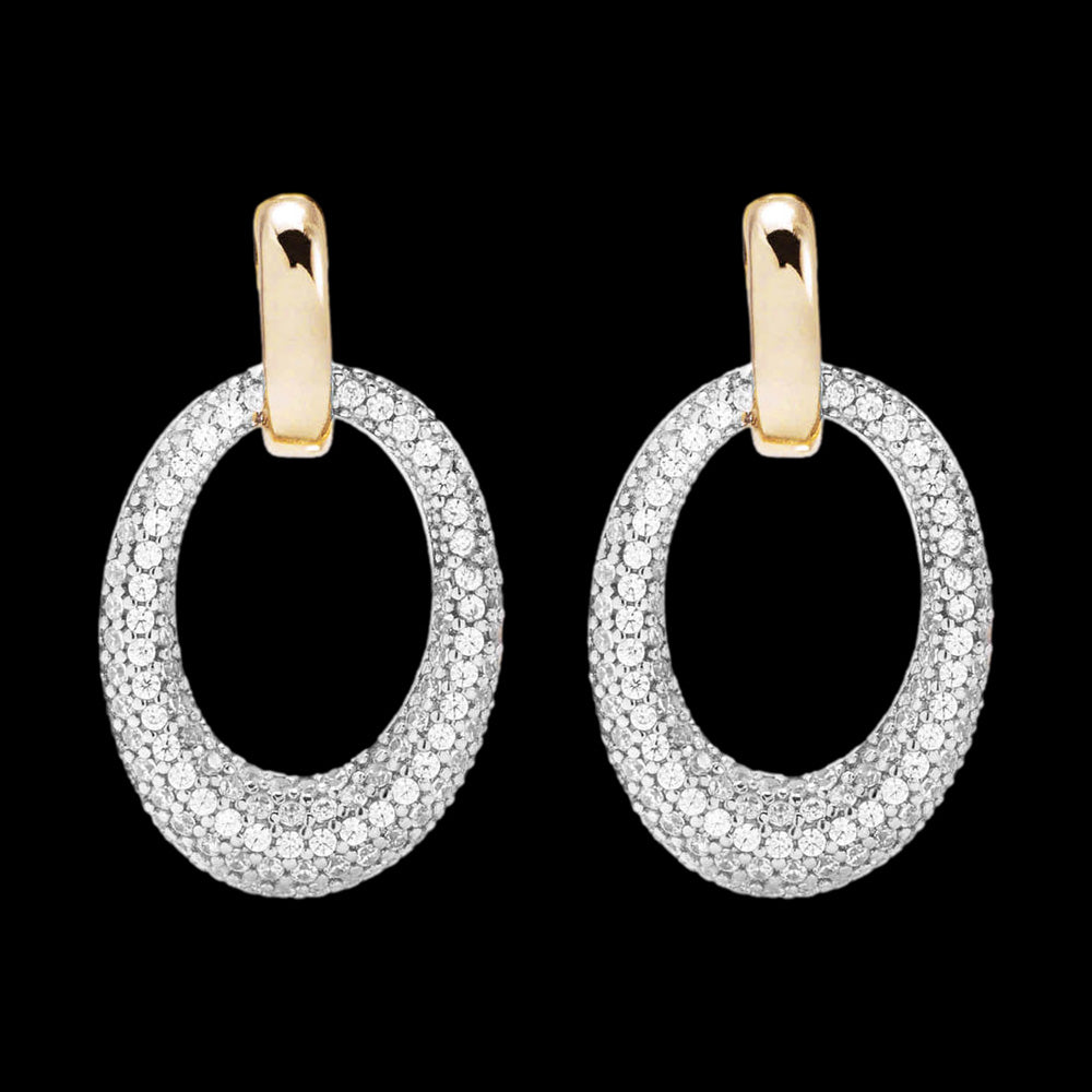 BRONZALLURE GOLD PAVE CZ OVAL DROP EARRINGS