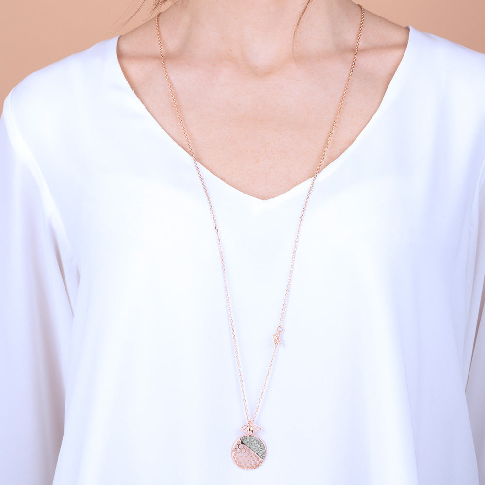 BRONZALLURE BEE HIVE ROSE GOLD NECKLACE - MODEL VIEW 2