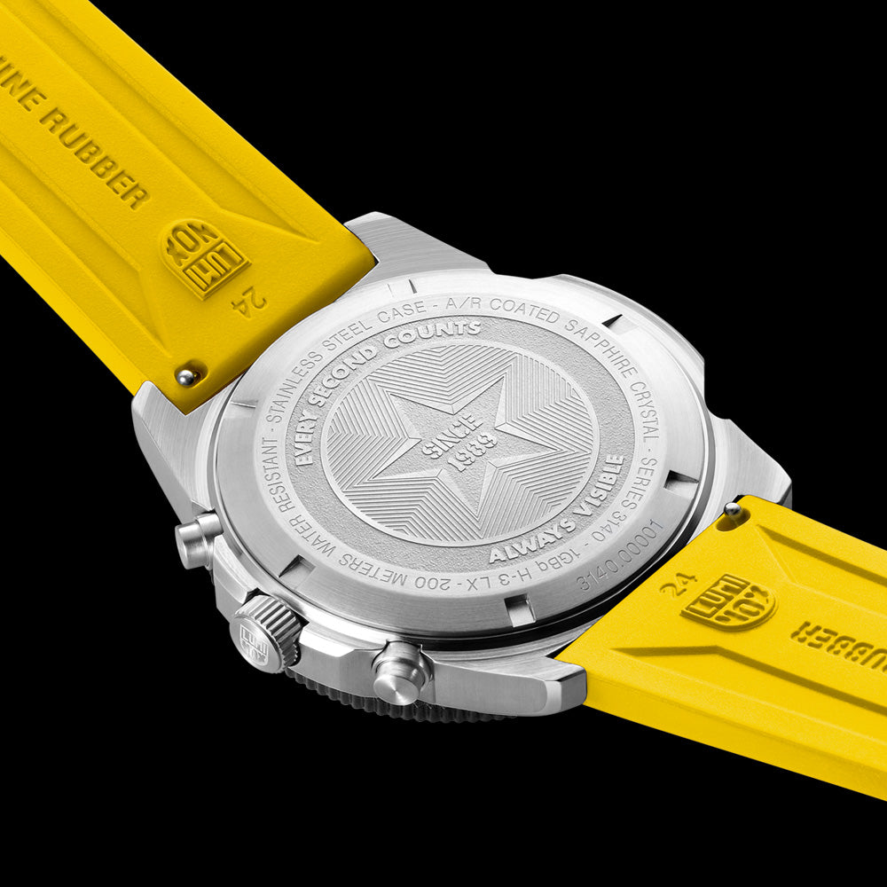 LUMINOX PACIFIC DIVER YELLOW CHRONOGRAPH WATCH 3145 - BACK VIEW