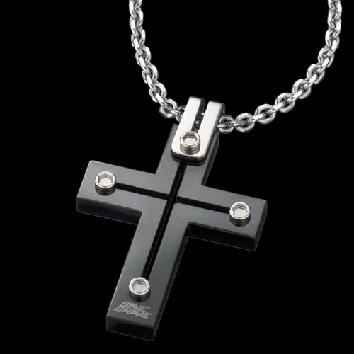 Black Rivet Cross Men's Steel Necklace | Save Brave Australia