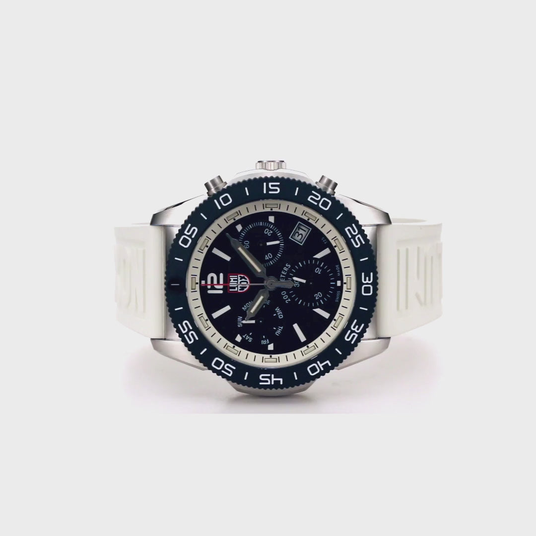 LUMINOX PACIFIC DIVER WHITE CHRONOGRAPH WATCH 3141 - 360 DEGREE VIDEO