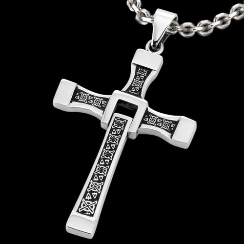 Celtic Runes Cross Men's Steel Swivel Necklace | Save Brave Australia