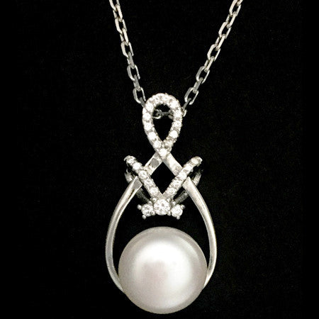 STERLING SILVER INTRICATE KNOT FRESHWATER PEARL NECKLACE