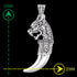 Infographic showing measurements of a sterling silver dragon tooth pendant.