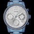 Close-up of Guess Mini Sunrise sky blue ladies sport watch.