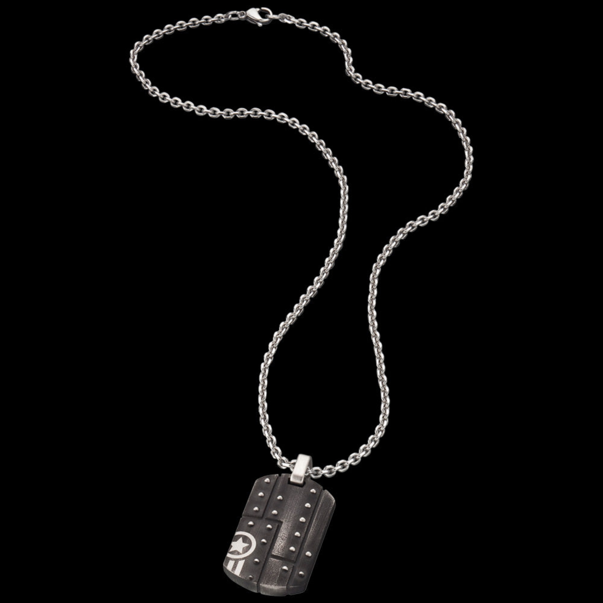 Full view of Save Brave military star dog tag necklace.