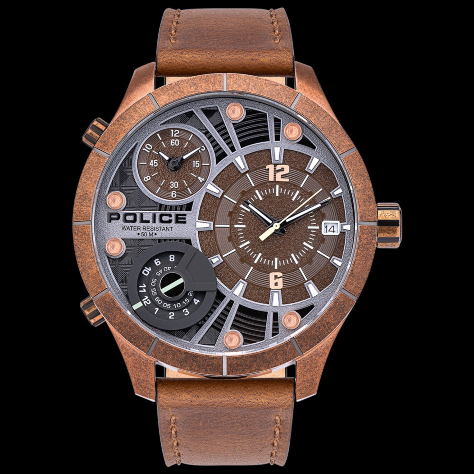 Police Bushmaster Brown Leather Men's Watch | Australia