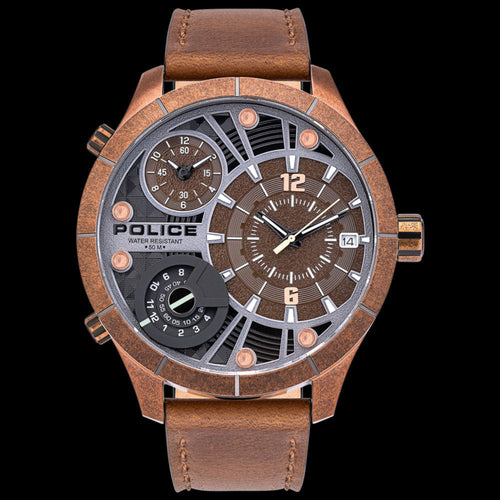 Police Bushmaster Brown Leather Men's Watch
