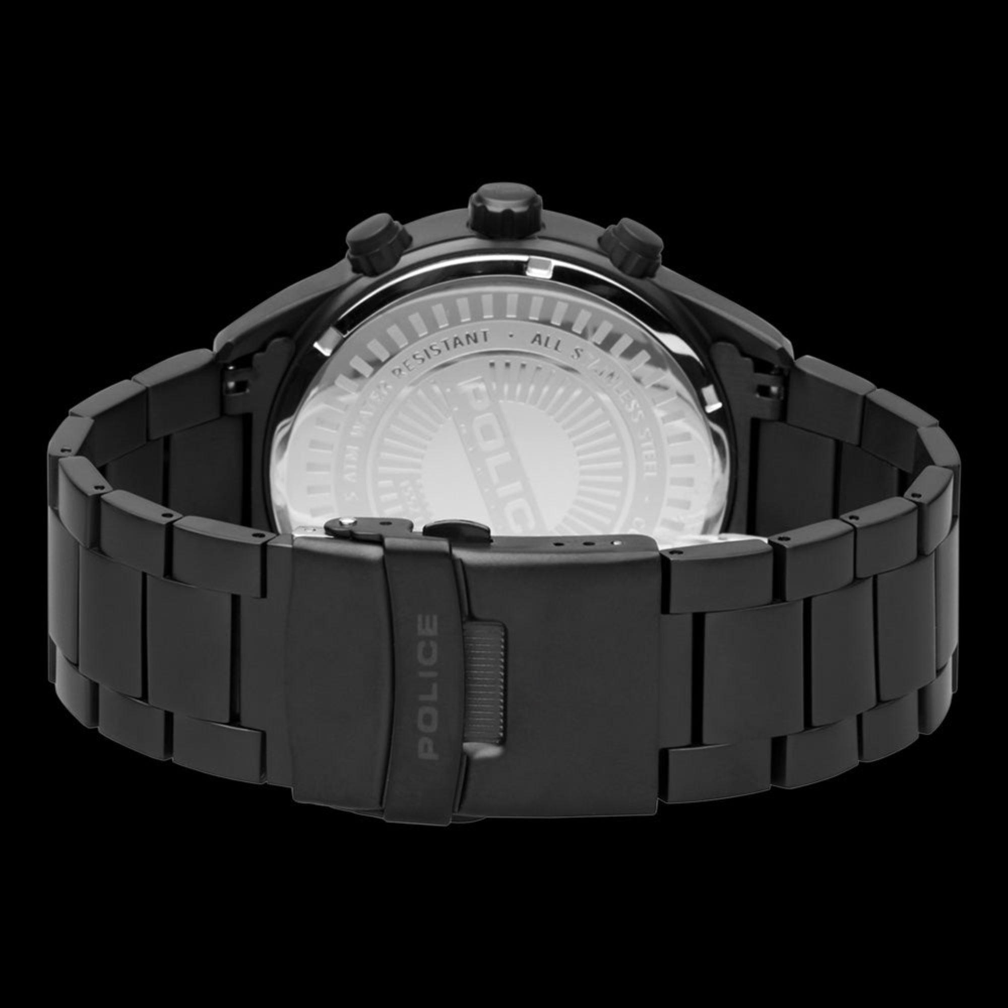 Back view of Police Weston all black men's watch.
