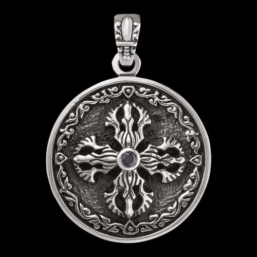 Save Brave Men's Silver Tibetan Vajra Cross Amulet Pendant | Australia