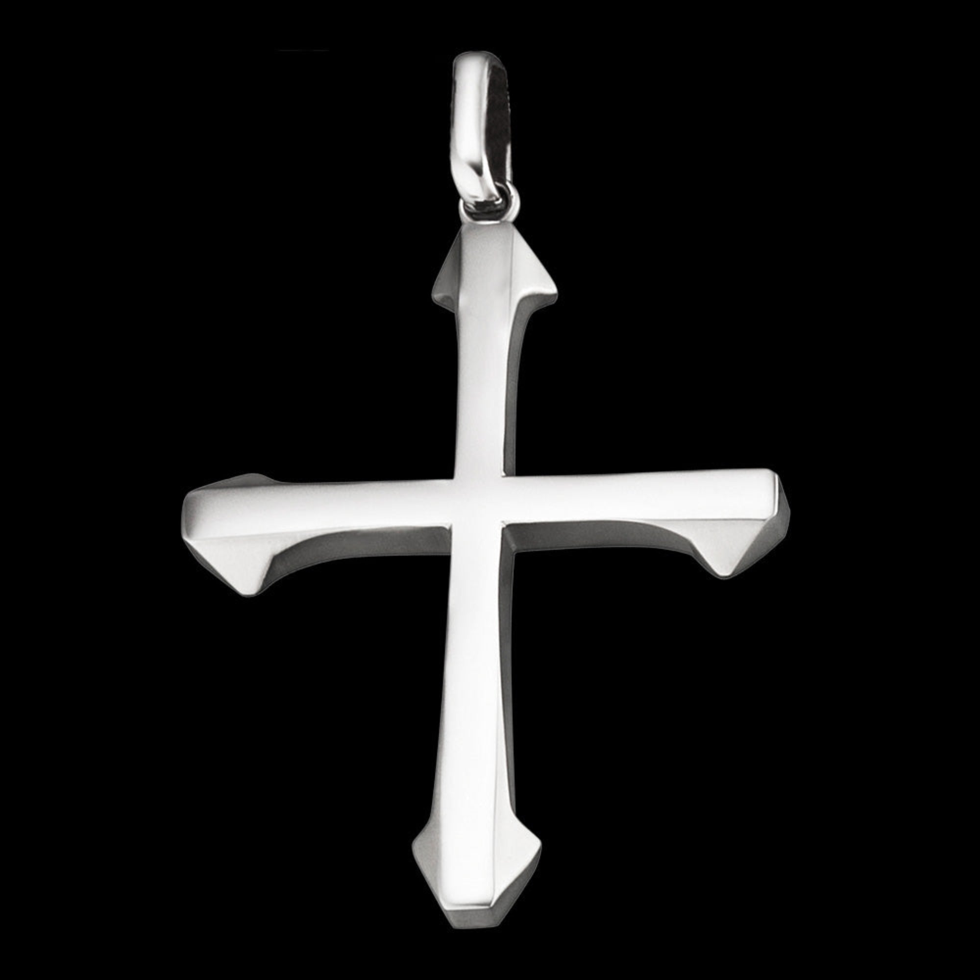 Close-up of Save Brave barbed cross stainless steel men's necklace