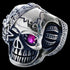 Right side view of stainless steel men's skull eye patch ring.