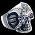 Left side view of a stainless steel men's skull eye patch ring.