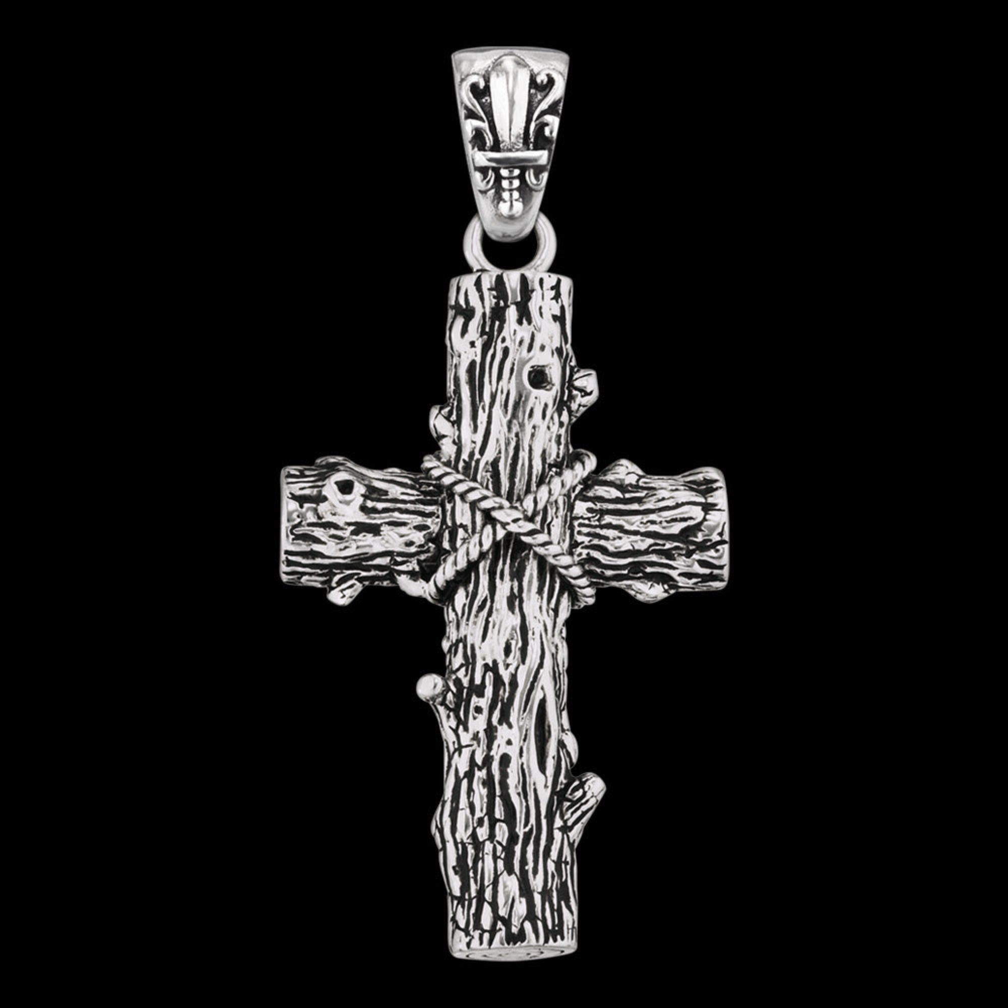 Save Brave Sterling Silver Lashed Wood Cross Pendant.