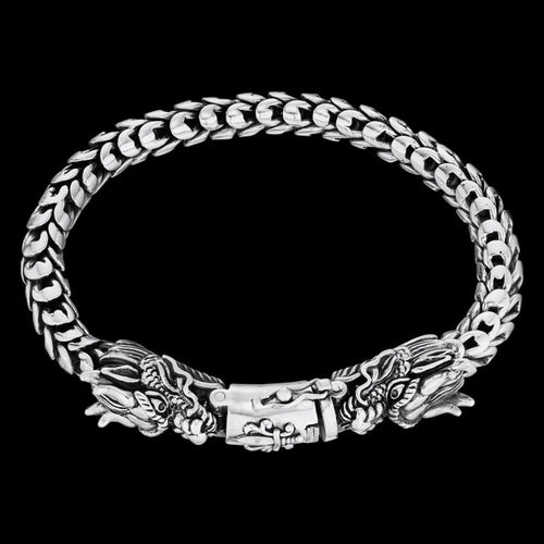 Twin Dragon Heads Men's Sterling Silver Bracelet | Save Brave Australia