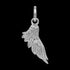Close-up of wing pendant from men's faith cross & wing stainless steel necklace.